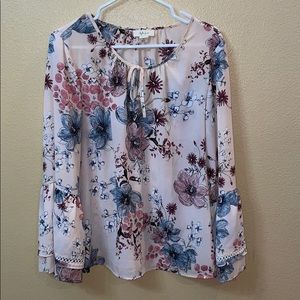 pink floral blouse